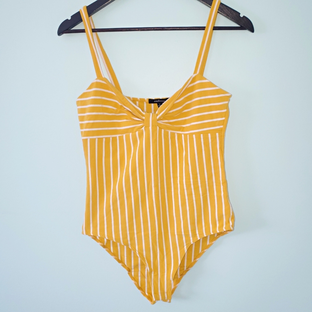 SUPER CUTE Yellow and White Striped Bodysuit